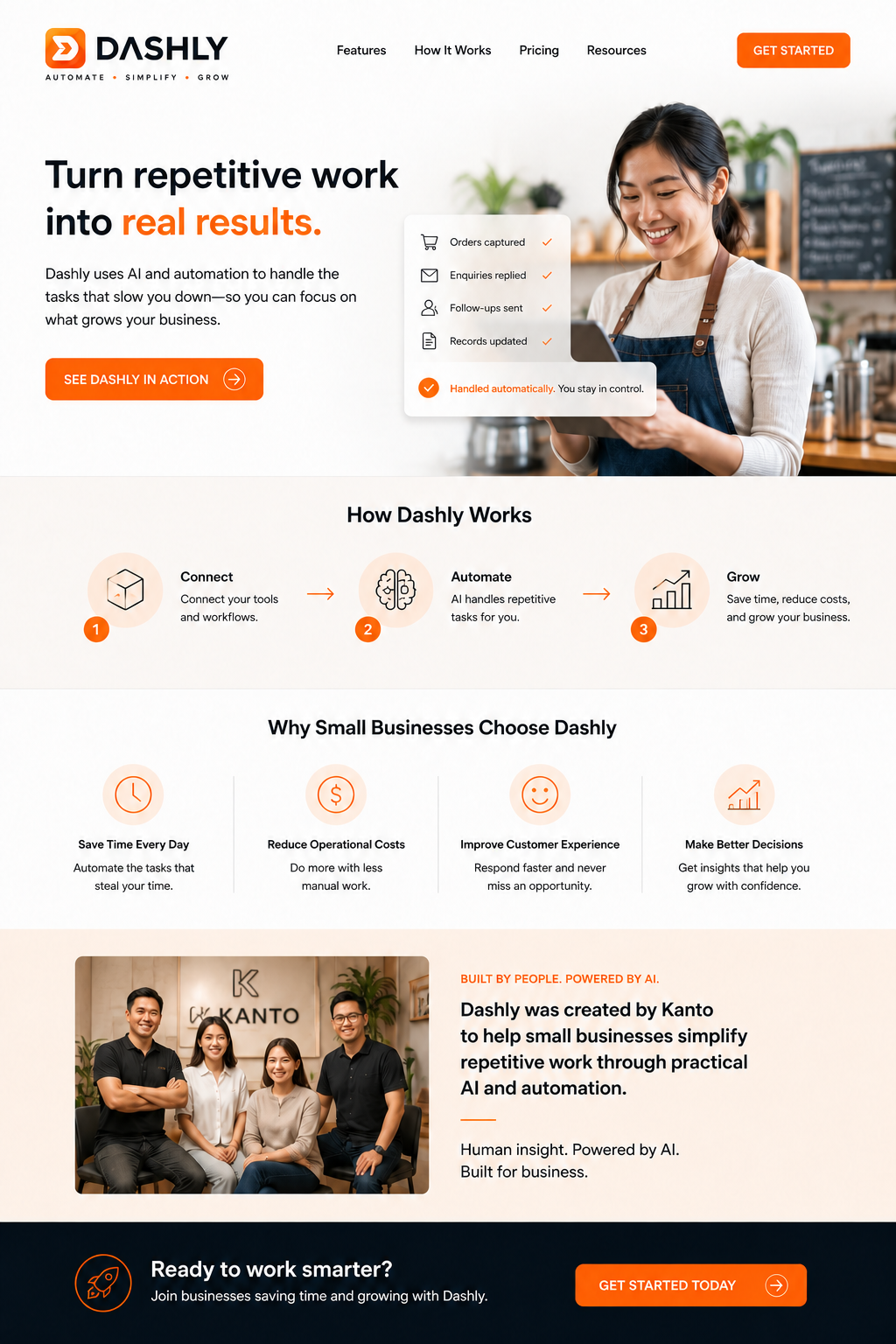 Small-business owner using Dashly automation
